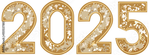 Illustration of Yellow Texture 2025 Number for Happy New Year Celebration Element Vector.