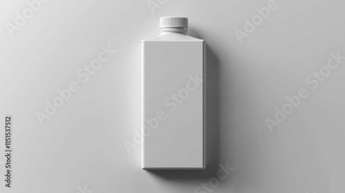 A simplistic, white carton bottle positioned centrally on a gray background, showcasing a clean, modern design for product branding.