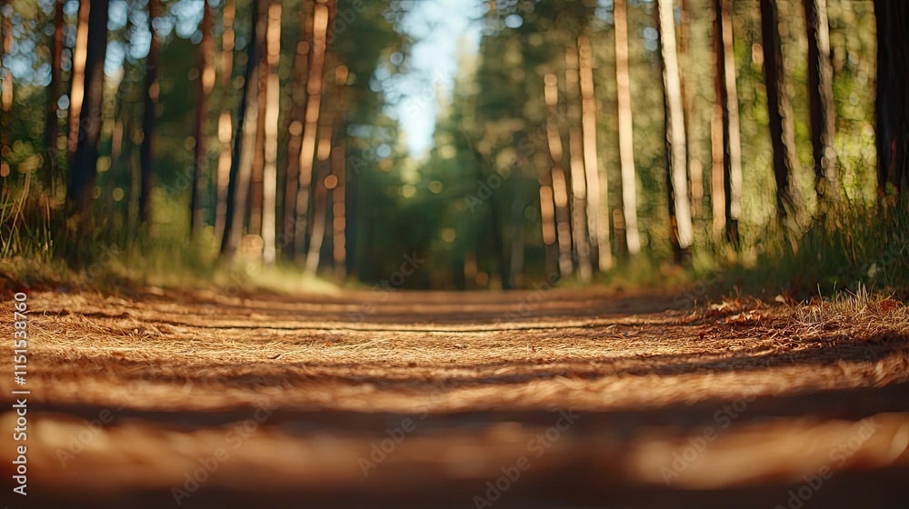 Obraz premium Autumn forest concept. A serene forest path surrounded by tall trees, inviting for a nature walk.