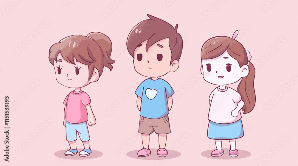 Adorable Cartoon Boy in Blue Shirt and Girl in Pink Shirt Adorable Cartoon Boy in Blue Shirt and Girl in Pink Shirt