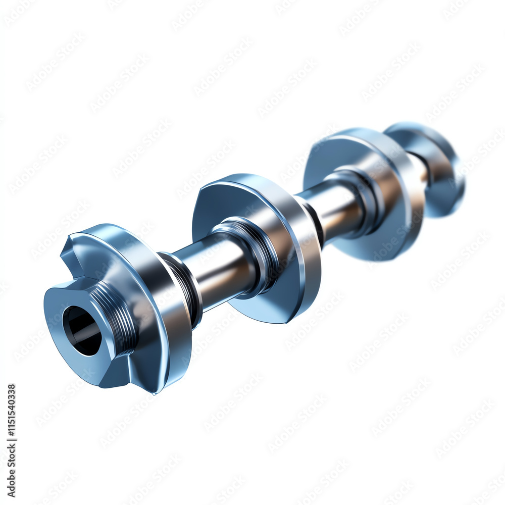 Close-up of a shiny metal crankshaft on a white isolated background. Close-up of a shiny metal crankshaft on a white isolated background.