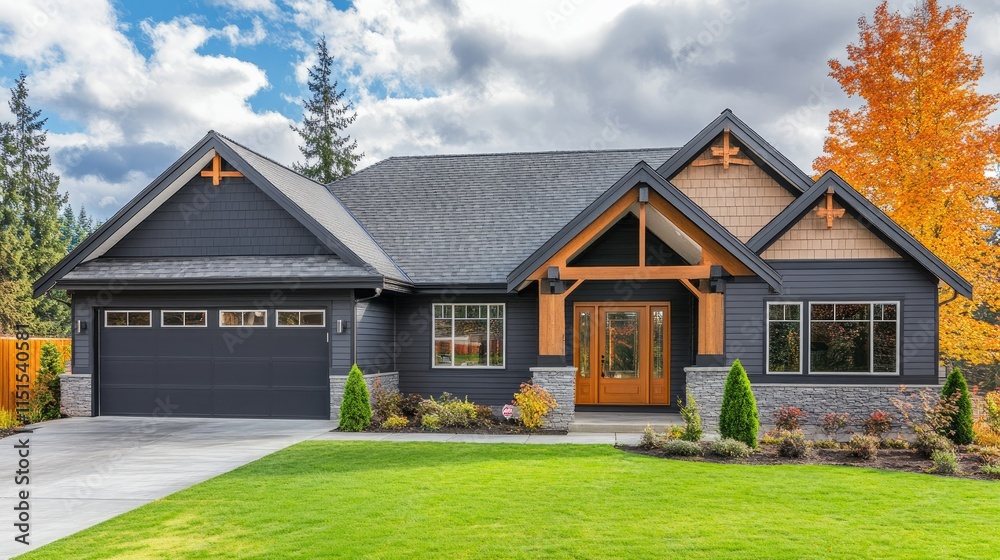 Modern Suburban Home with Autumn Colors Modern Suburban Home with Autumn Colors