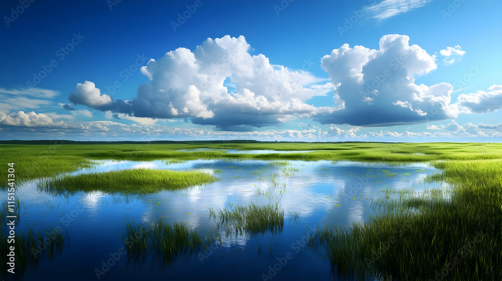 Obraz premium Stunning landscape of a tranquil meadow reflecting the sky