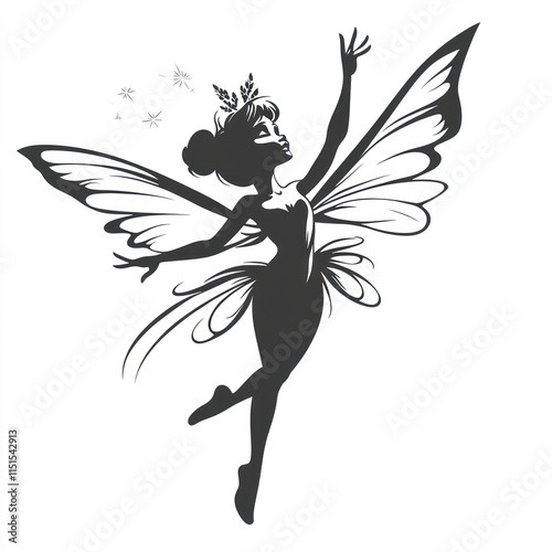 Wallpaper Mural Silhouette of a graceful fairy with large wings, crown, and magical dust. Torontodigital.ca