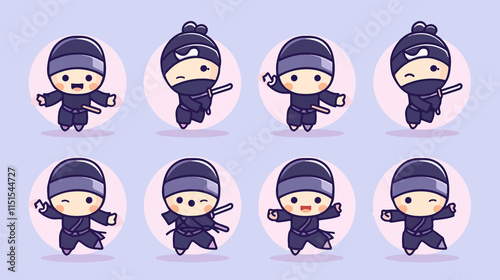 Adorable Ninja Character Set in Flat Vector Illustration photo