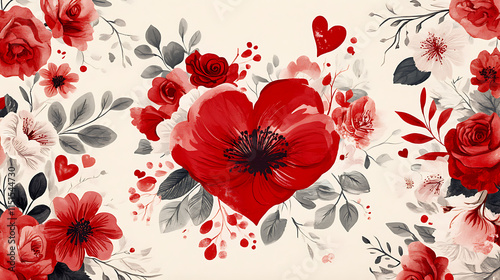 Valentine's card design with romantic quotes, a red and white color palette, and floral-themed patterns for a timeless look 