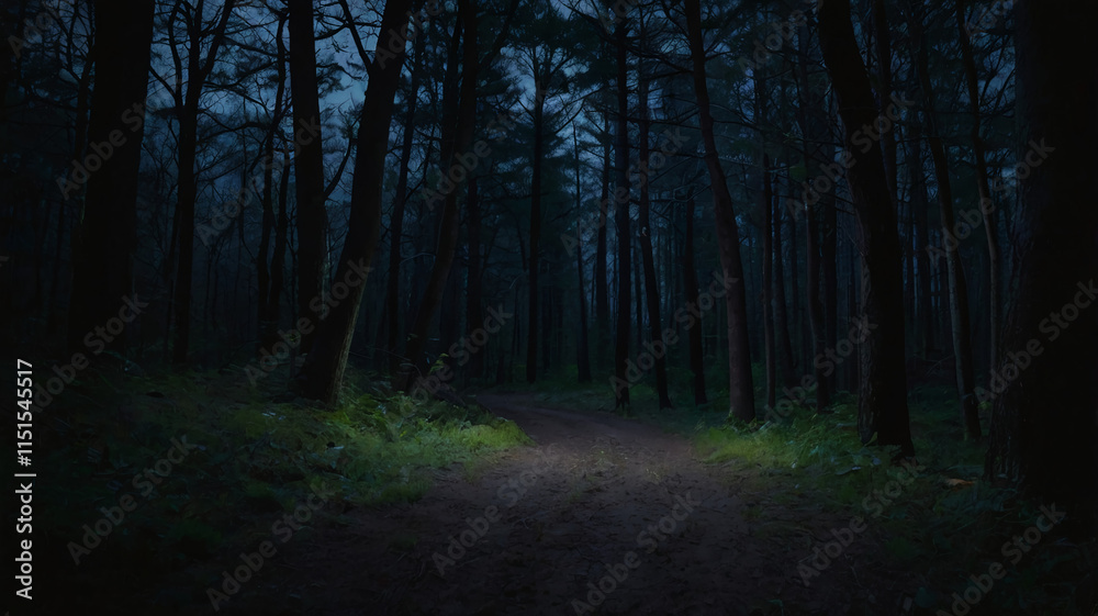Fototapeta premium Dark Forest Path at Night