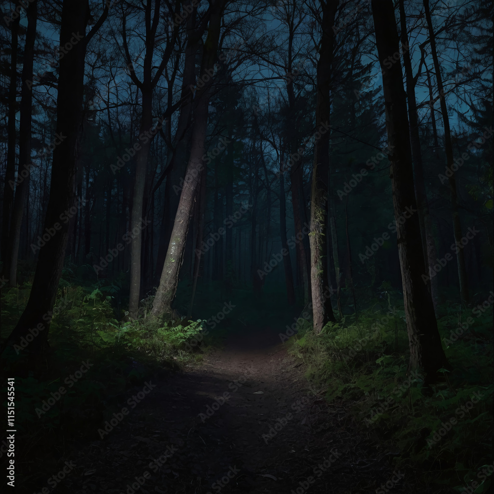 Fototapeta premium Dark Forest Path at Night