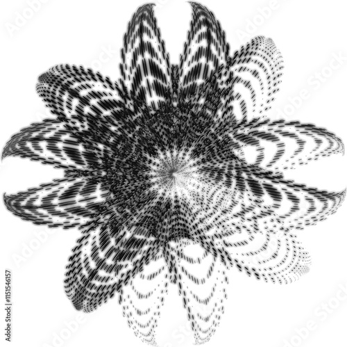 Halftone mandala of volumetric dots with light petals for copying text. Vector.