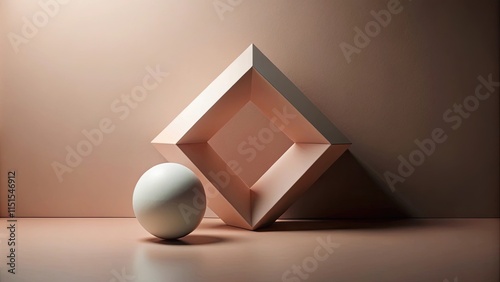Abstract Minimalist Composition Featuring a Sphere and Geometric Frame