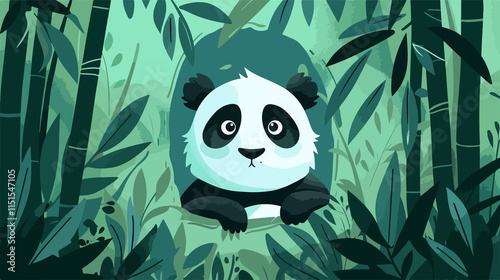 Playful Cartoon Panda Playing Peekaboo - Flat Vector Illustration