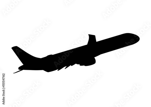 Airplanes silhouette. Planes: in flight, takeoff, running, landing, front, up and profile, vector illustration of aircrafts. Aiplanes silhouettes 