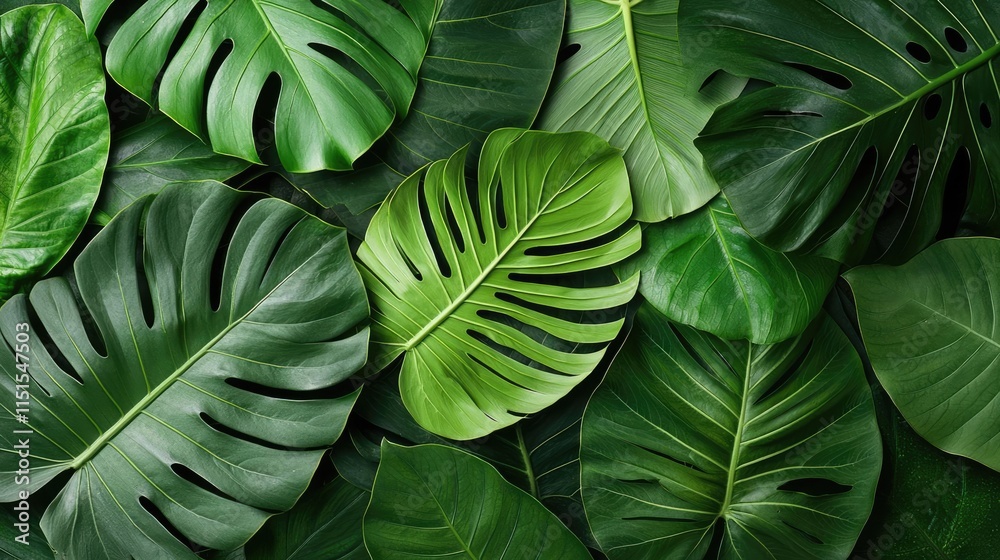 Obraz premium Foliage abstract background concept. Vibrant green leaves arranged beautifully, showcasing nature's intricate patterns.