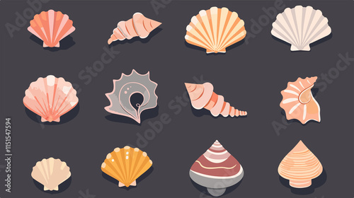 Adorable Cartoon Seashell Collection in Flat Vector Style