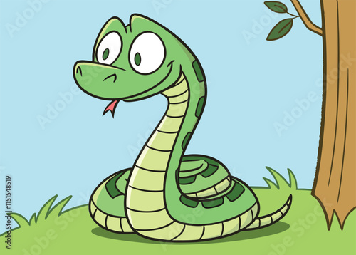 snake, green snake, symbol of 2025, snake in the meadow, cute snake; cute snake; snake illustration, snake vector, snake drawing for children,