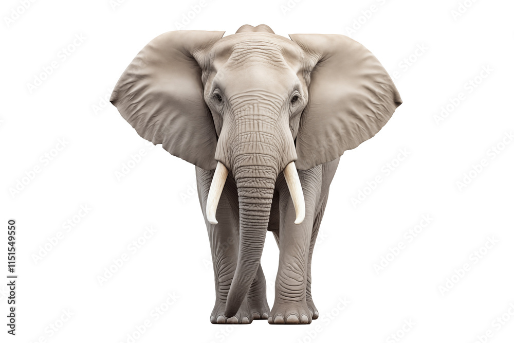 Obraz premium Majestic Elephant on Transparent Background – Wild Animal Portrait, African and Asian Elephant, Iconic Mammal of Nature and Wildlife, Symbol of Strength, Serenity, and Conservation. Png cut out.