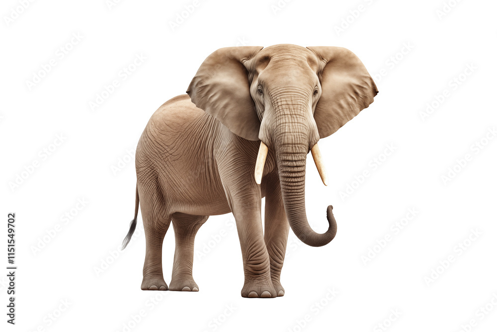 Fototapeta premium Majestic Elephant on Transparent Background – Wild Animal Portrait, African and Asian Elephant, Iconic Mammal of Nature and Wildlife, Symbol of Strength, Serenity, and Conservation. Png cut out.
