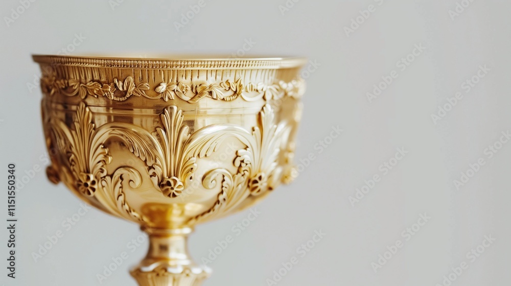 A gold-plated trophy cup with a gleaming surface, isolated on a white background. A gold-plated trophy cup with a gleaming surface, isolated on a white background.
