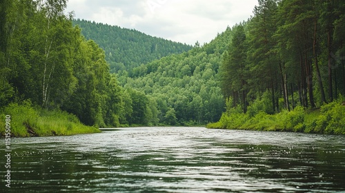 4w A close-up of a river with a green forest around it in pic photo