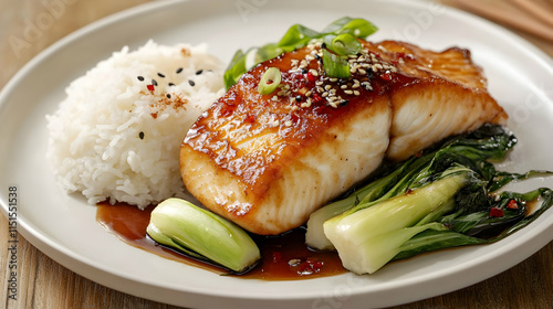 Honey Garlic Glazed Fish with Bok Choy and Rice: A Delicious Asian Dinner photo