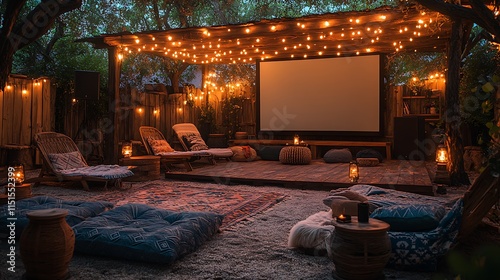 Outdoor Movie Night Under Rustic Wooden Pergola