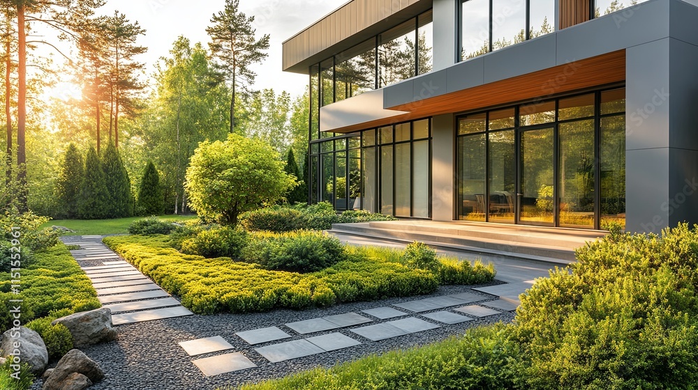 Obraz premium A modern home with sleek architectural lines, featuring pic