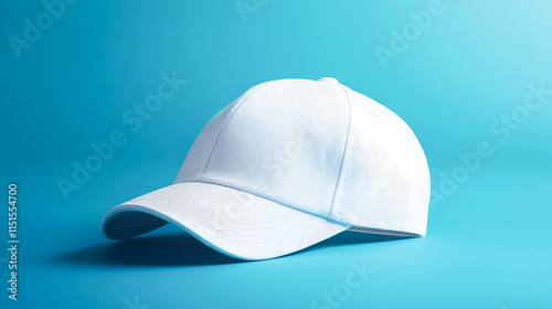 A white baseball cap mockup on blue background photo