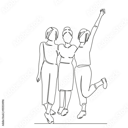 One continuous single drawing line art flat doodle strong friendship, true friendship, fun, friends walking and having fun. Isolated image hand draw contour on a white background, hand drawn