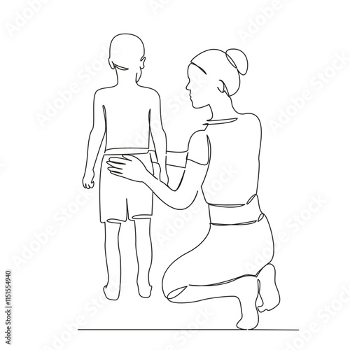 One continuous single drawing line art flat doodle pediatric osteopath, trainer, posture correction, yoga, health. Isolated image hand draw contour on a white background, hand drawn