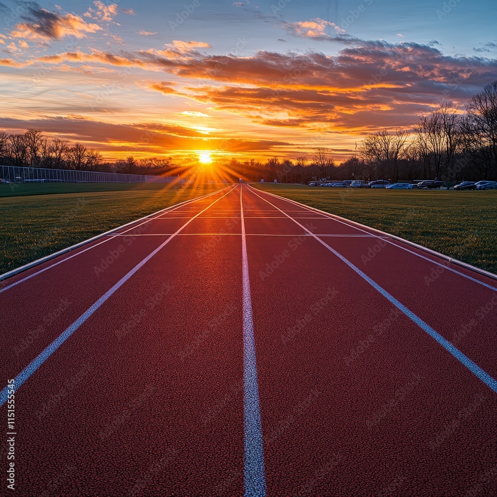 Athletic Track at Sunset with Golden Glow Athletic Track at Sunset with Golden Glow