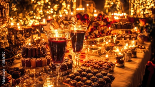 At Christmas, the tables are filled with delicious and colorful desserts and exquisite gifts. There are also other small decorations on the tables to make the atmosphere more warm and comfortable.