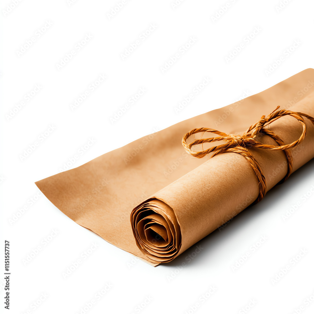 Rolled paper scroll tied with string on white isolated background. Rolled paper scroll tied with string on white isolated background.