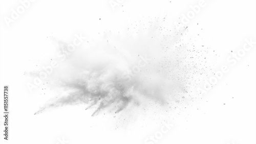 White powder explosion white background. Abstract powder splatted on white background, freeze motion of white powder exploding or throwing white powder.	