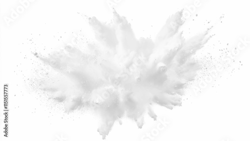 White powder explosion white background. Abstract powder splatted on white background, freeze motion of white powder exploding or throwing white powder.	