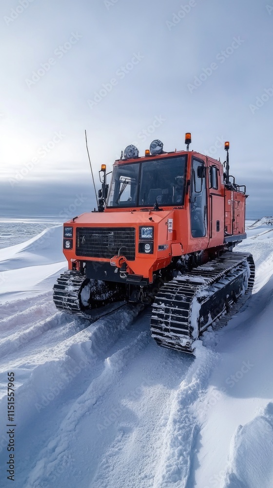 Heavy vehicle navigating snowy terrain in winter landscape mobile phone wallpaper Heavy vehicle navigating snowy terrain in winter landscape mobile phone wallpaper