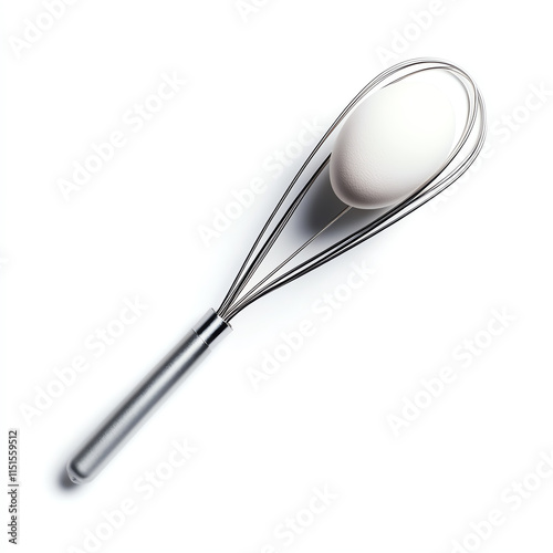 Stainless steel whisk with white isolated background, perfect for cooking and baking purposes. photo