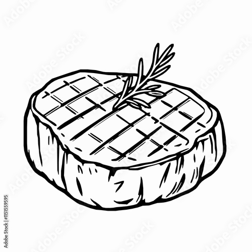 steak outline vector illustration with grill marks and rosemary