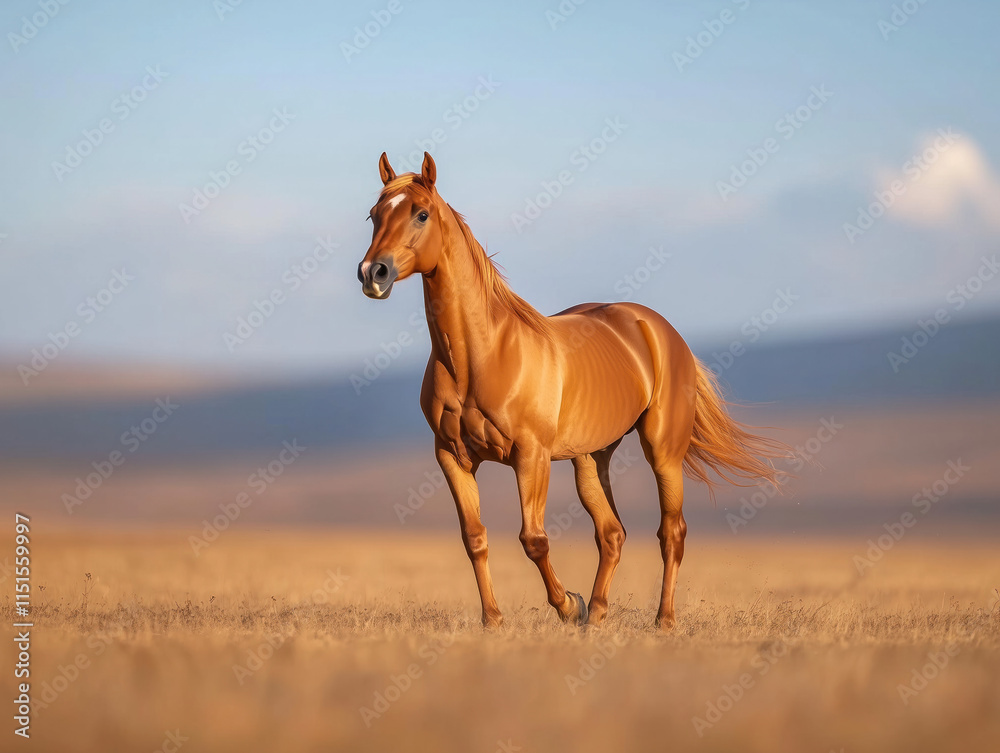 Obraz premium Majestic Horse Gallops with Grace and Power, Showcasing Breathtaking Elegance Across Open Terrain