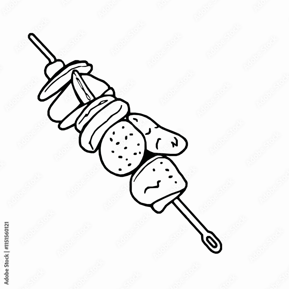 kebab skewer outline vector illustration with vegetables and chicken kebab skewer outline vector illustration with vegetables and chicken