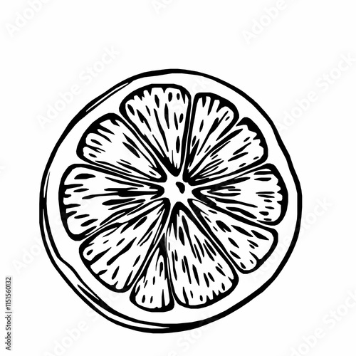 lemon slice outline vector illustration with visible pulp and seeds