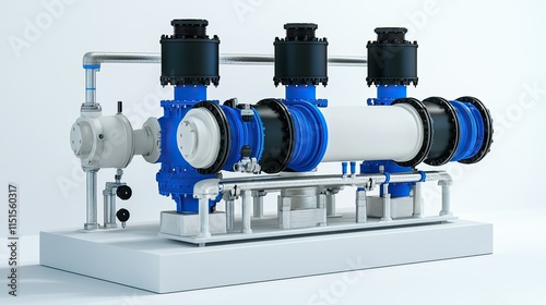 A submersible automatic water pump with blue accents and visible pipe connections, positioned on a clean white background.