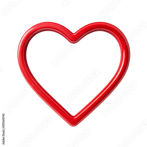 3d red heart outline isolated on transparent background