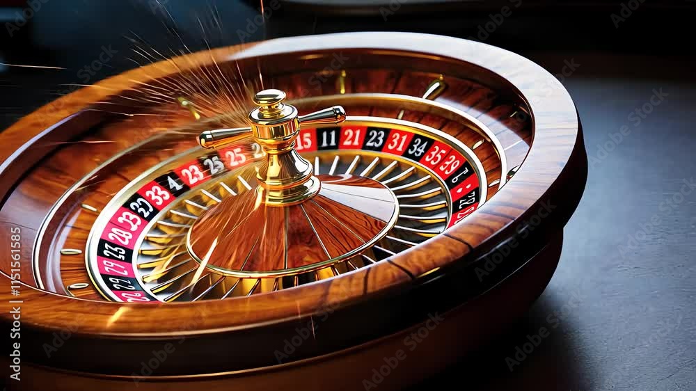 Elegant Casino Roulette Wheel Spinning with Gold and Black Numbers in Action Elegant Casino Roulette Wheel Spinning with Gold and Black Numbers in Action