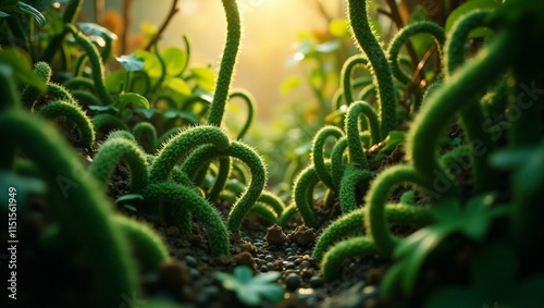 Fresh green fantastic plants. Natural forest background.