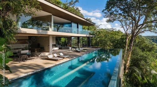 Wallpaper Mural contemporary house with a large terrace and infinity pool, picture Torontodigital.ca