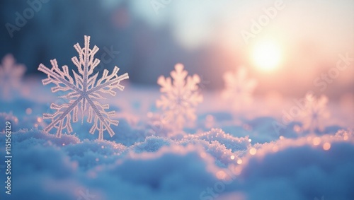 Winter background with snowflakes shining on sunlight.