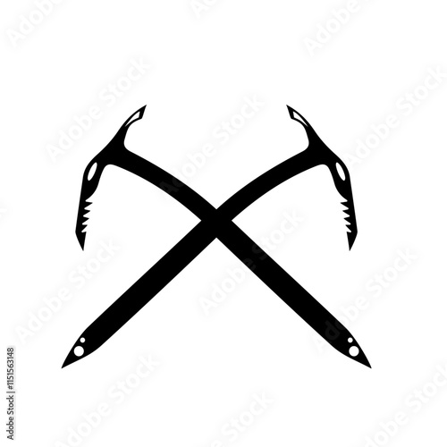 Crossed ice axes for climbing and mountaineering. Mountain equipment. Vector illustration.