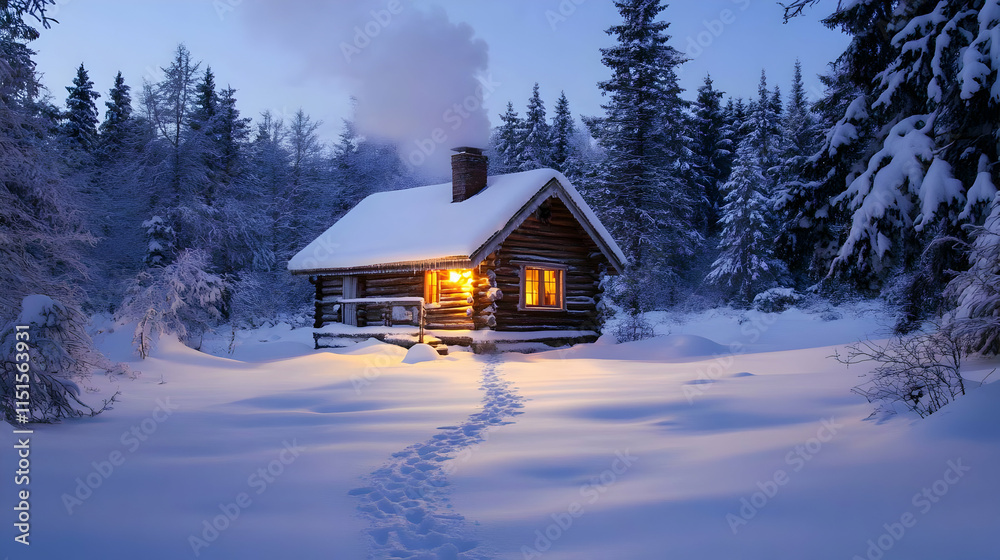 Cozy Cabin in Snowy Forest: A Winter Wonderland