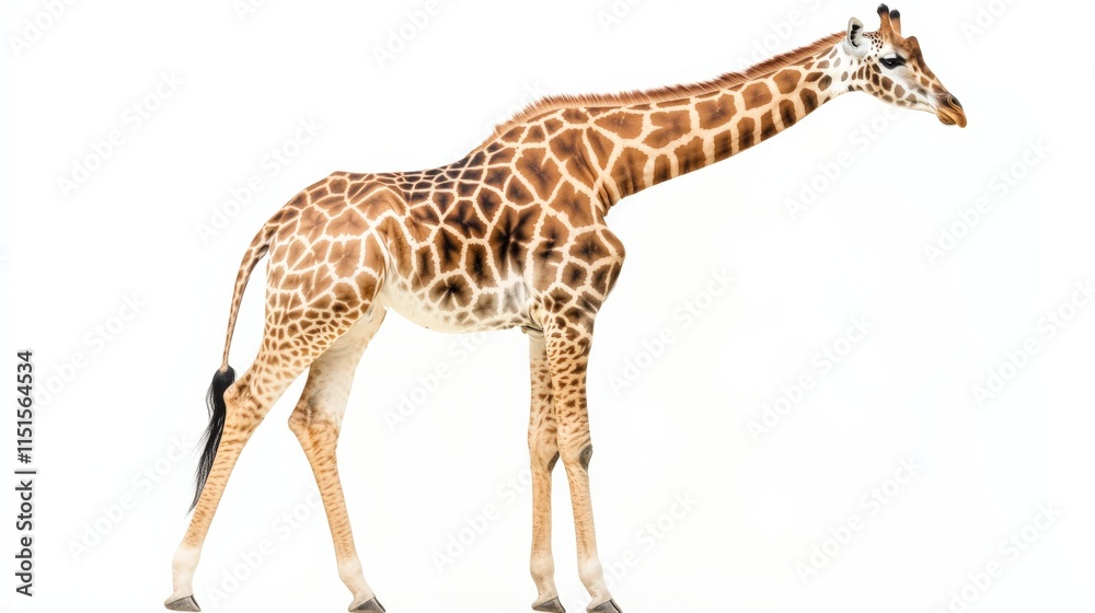 Fototapeta premium a giraffe stands against a white background