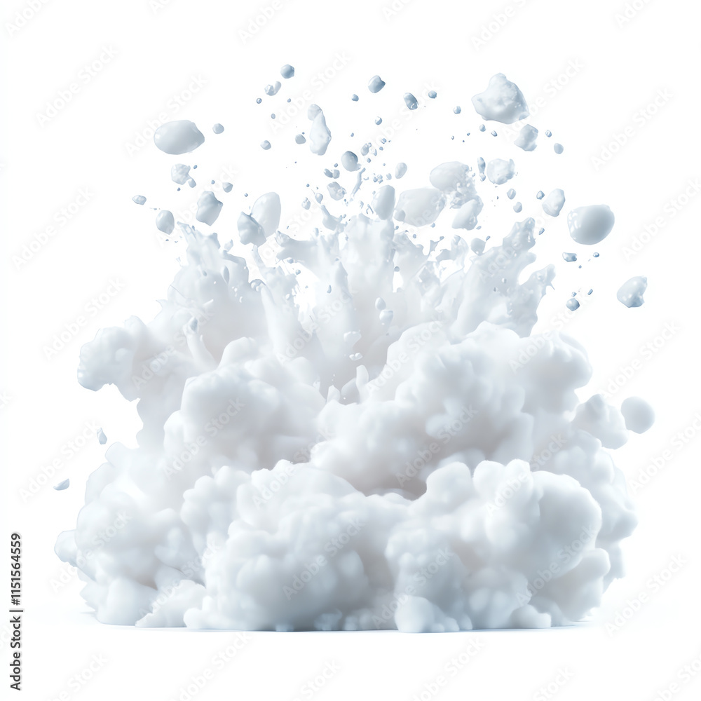 White explosion of clouds against a clean background, creating a dynamic and energetic visual effect. White explosion of clouds against a clean background, creating a dynamic and energetic visual effect.